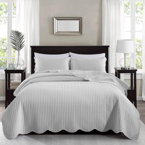 MOONLIGHT20015 Quilts Queen Size Bedding Set 3 Pieces Silver Bedspread