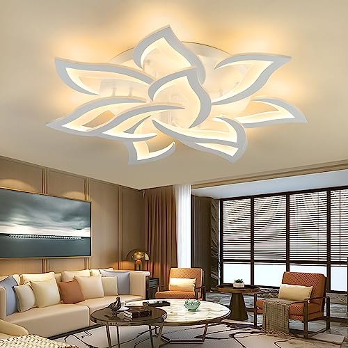 Sky angle Plafoniera LED Dimmerabile, Lampada da Soggiorno Con Telecomando, Moderna Lampadario, Lampada da Soffitto Per Camera da Letto Illuminazione da Soffitto, Plafoniera a Fiore 10 Teste/Ø85cm/90W