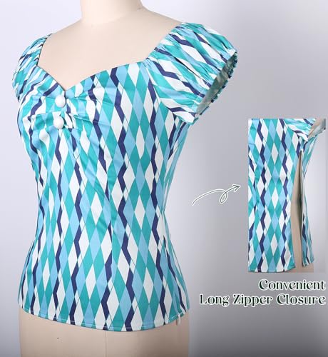 Image of YARN & INK Women's Rockabilly Tops 1950s Pinup Shirt Casual Off Shoulder Vintage Blouse