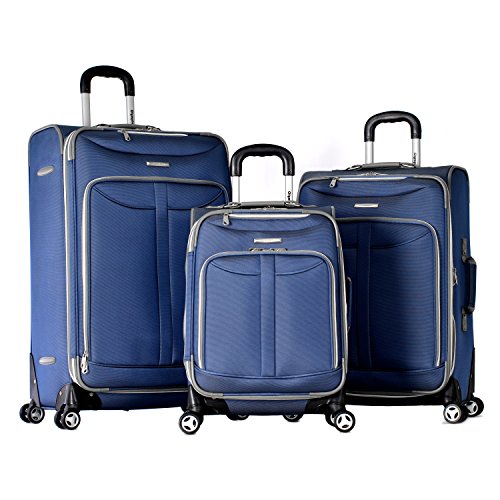 Olympia U.S.A. Tuscany 3-Piece Expandable Spinner Luggage Set, Denim Blue, 3-Piece Set