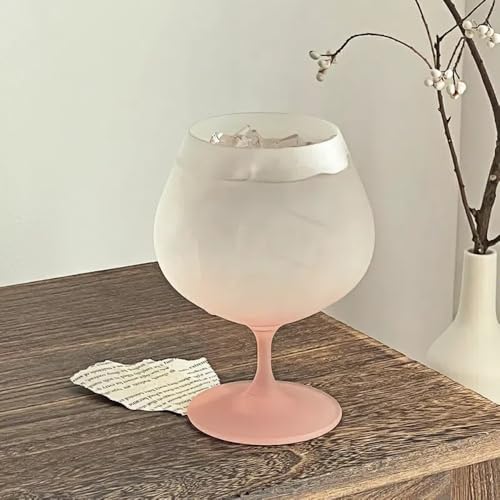 IwaiLoft「SNS風」かわいい 美しい脚付グラス 日本酒 ゴブレット ピンク ワイングラス 足付き クラフトサケグラス 玉足 すりガラス お酒 グラス 脚付き ワイングラス シャンパン 赤 白ワイン コップ 大吟醸 梅酒 たっぷり 大容量 プレゼント