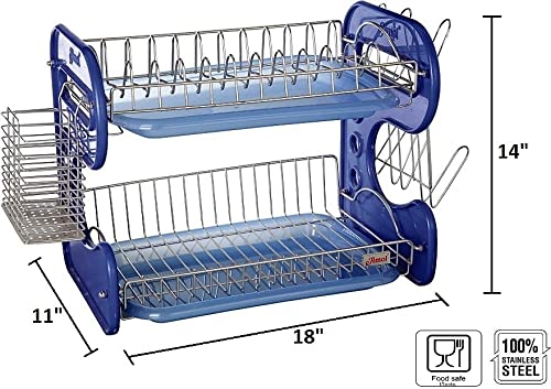 Image of AMOL Utensil Kitchen Rack Steel Premium Stainless Steel Utensils rack | Kitchen Organizers | Kitchen rack | Dish Rack Stainless Steel | Dish Drainer Stand with Trays