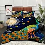 ZZXHG 3D Druck Bettdecke Hautfreundlich & Alle Jahreszeiten - Blauer Pfau für Erwachsene, Bettwaren Set mit 2 Kissenbezügen 80x80 cm für Paare und Gastzimmer, Maschinenwaschbar, 155x220 cm_A2488