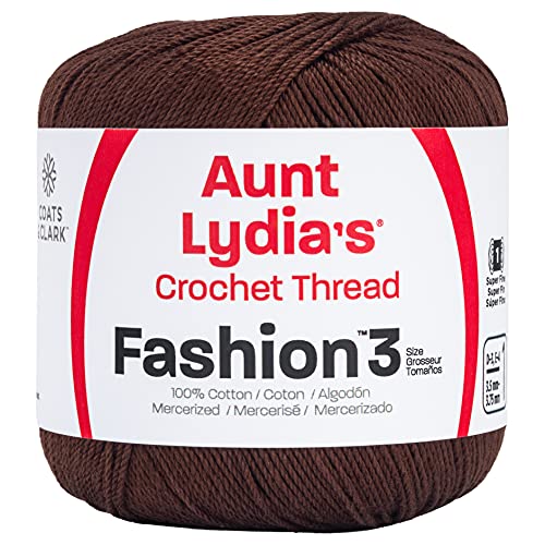 Coats Crochet 182-0365 Aunt Lydia's Fashion Crochet, Cotton Size 3, Coffee
