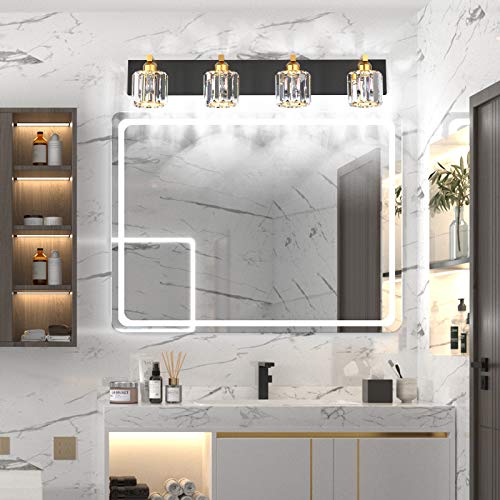 Image of Aipsun Crystal Bathroom Vanity Lighting Black Vanity Light Fixtures Modern Vanity Light for Bathroom 4 Lights(Exclude Bulb)