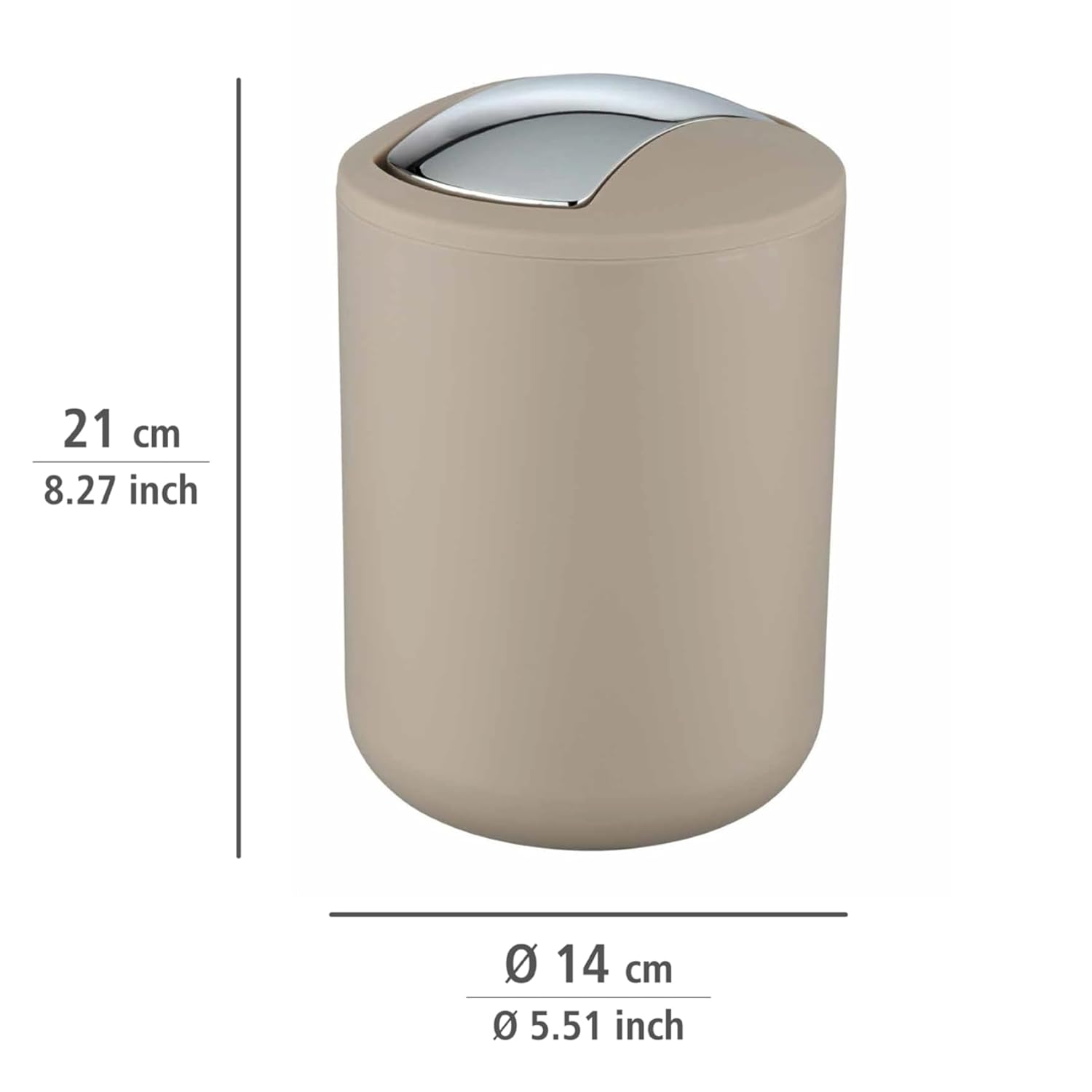 WENKO 21221100 Swing Cover bin Brasil, S, Taupe, 1 Pack, 14 x 14 x 21 cm