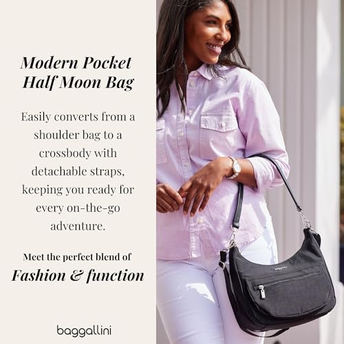 Image of Baggallini Modern Pocket Half Moon 11 inchx10.5 inch Shoulder Women W /Replaceable Straps Converts to Crossbody Bag