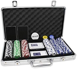 300 11.5 Gram Striped Poker Chip Set with 3 Dealer Buttons, 2 Decks of Cards, Case