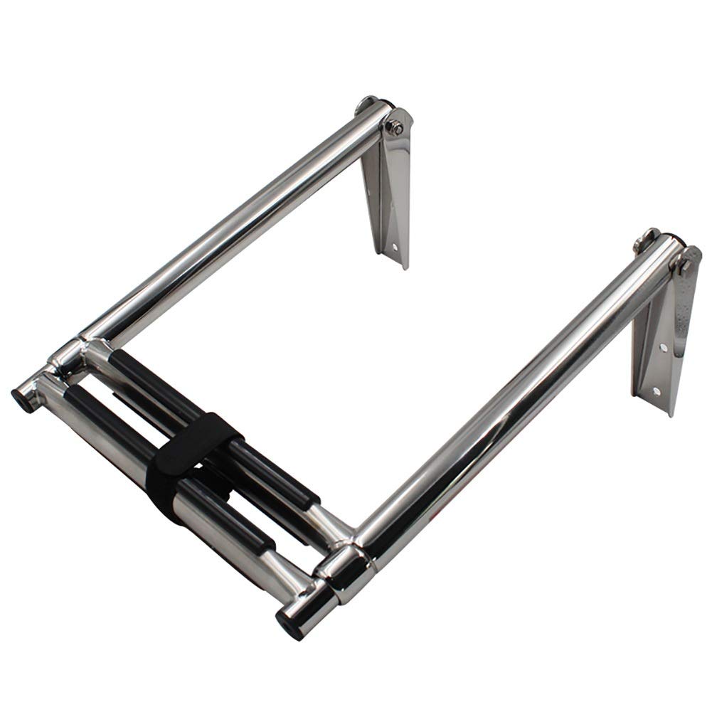 BEISCOErru 2 Step Stainless Steel Telescoping Ladder for Marine Boat Yacht Swim, Non-Slip Folding Boat Dock Ladder