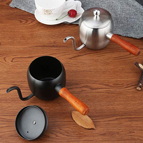 Horoshop Mini chaleira de café com gotejamento de aço inoxidável de 500 ml com cabo de madeira