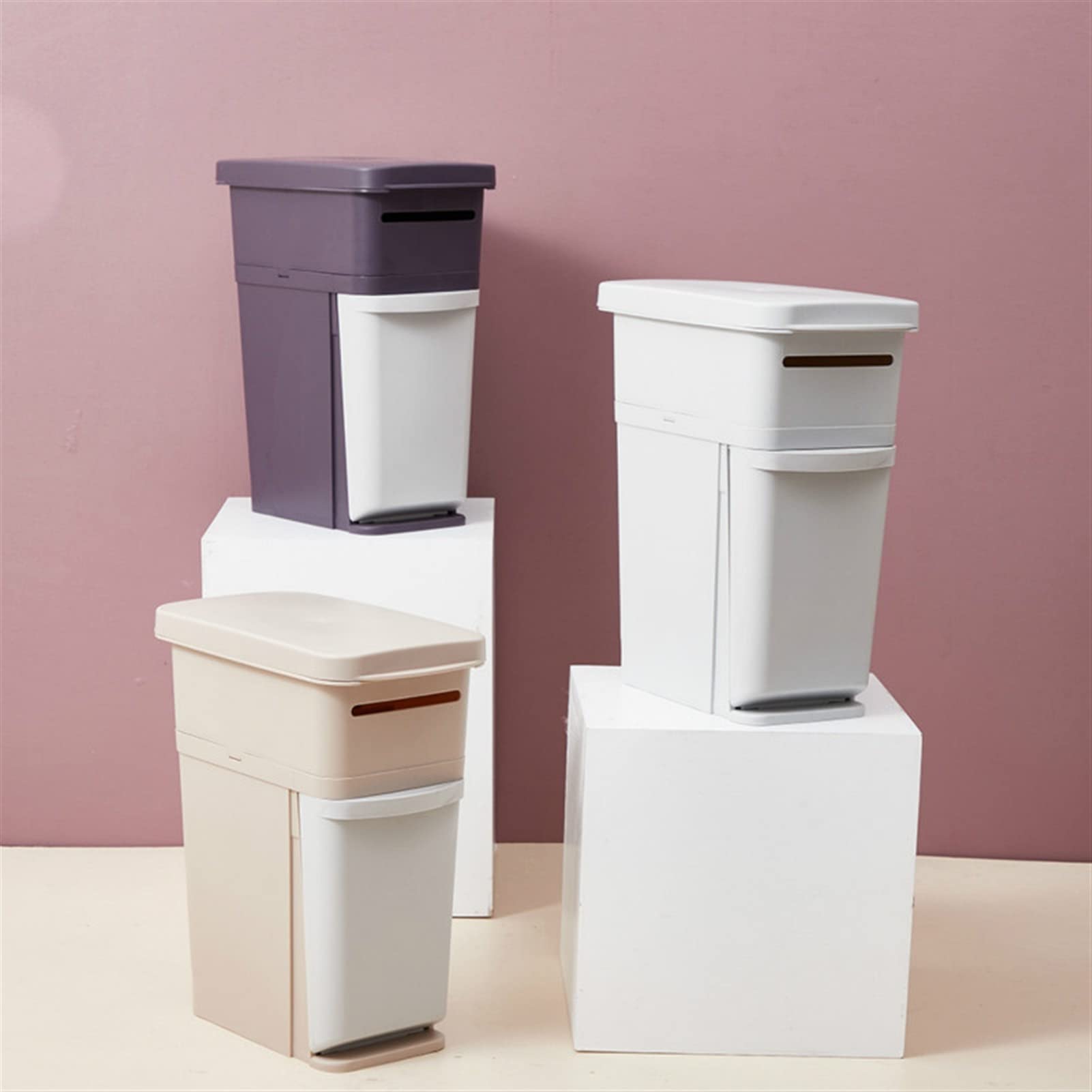 Bidoni della spazzatura 2 strati Home Storage Secchio Benna Bagno Bin con spazzola for la toilette Pennello Tessuto Paper Dispenser Pattumiera Spazio stretto Spazio GAP Organizer, 3 colori Bidone dell