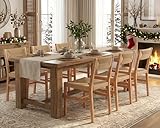 Mid Century Modern Rattan Dining Chairs Set of 6, Natural Beechwood Kitchen Chairs Farmhouse Woven Dining Room Chairs, Armless Boho Cane Wicker Chair Wooden Dining Chairs with Weave Hemp Seat and Back