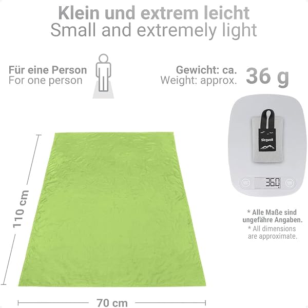 Siegvoll Mini Beach Blanket Portable Picnic Mat Pocket Portable Picnic Blanket Small Beach Mat for Camping, Hiking, Mountain, Travel, 70 x 110cm (Green) - 2