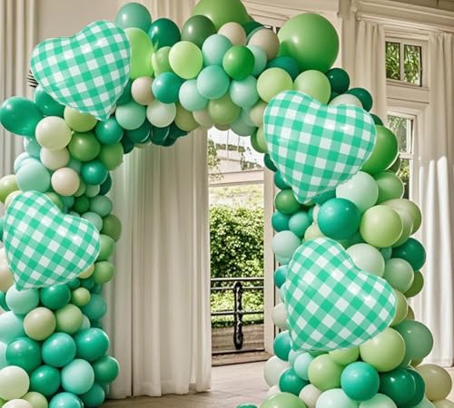 Image of 4pcs 18 inch Green Heart Checked Balloons Striped Plaid Heart Foil Balloons for Spring Party Decorations Picnic Party Decor Love Theme Birthday Party Wedding Baby Shower Versatile Party Decor