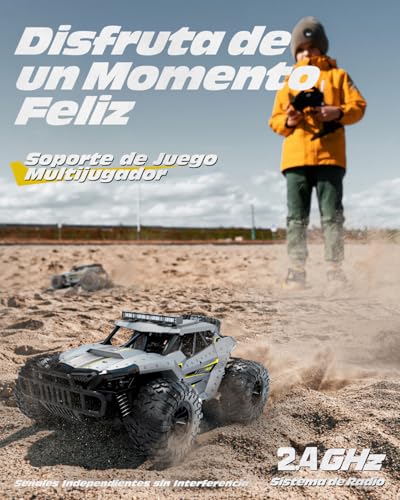 Miniatura 4 de Tecnock Coches De Control Remoto Para Niños Y Adultos, Escala 1:16, 20 Km H Tracción 2, Camión Monstruo Todo Terreno, 2 Baterías Para Juego De 60 Minutos, Juguetes Regalos Para Niños Y Niñas