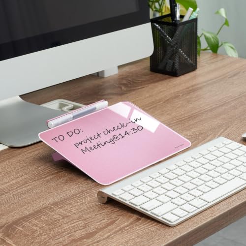 Image of TSJ OFFICE Small Desktop Whiteboard - Glass Dry Erase Board 8 X 6 Inches Tabletop Easel Whiteboard with Stand, Desk Board Buddy for Artist, Teacher and Student - Pink & Gold