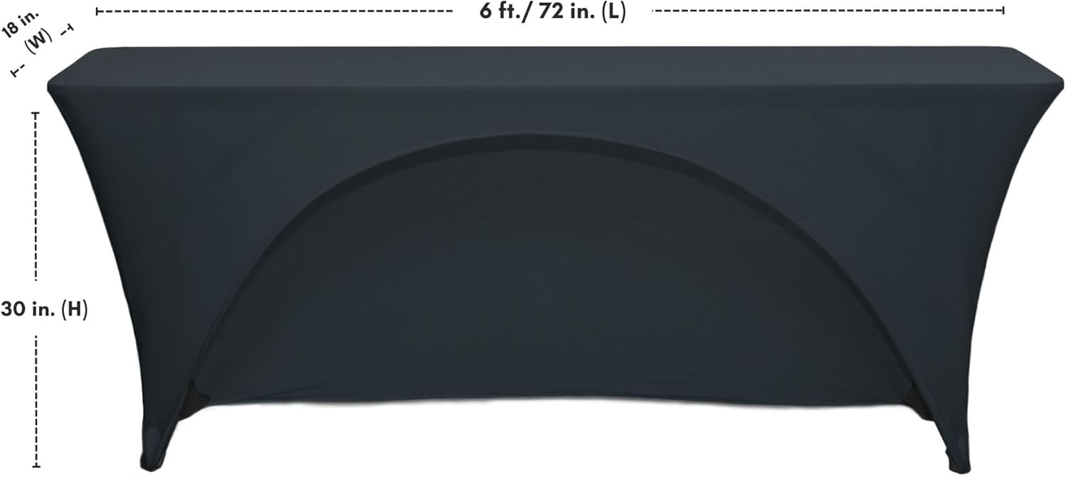 YOUR CHAIR COVERS - Spandex 6 Ft x 18 Inches, Narrow Classroom Open Back Rectangular Training Stretch Tablecloth - Black