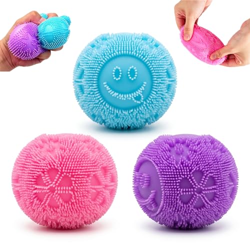 3 Pack Fuzz Ball Squishy Toys, 2.6 Inch Durable Slow Rising Stress Balls