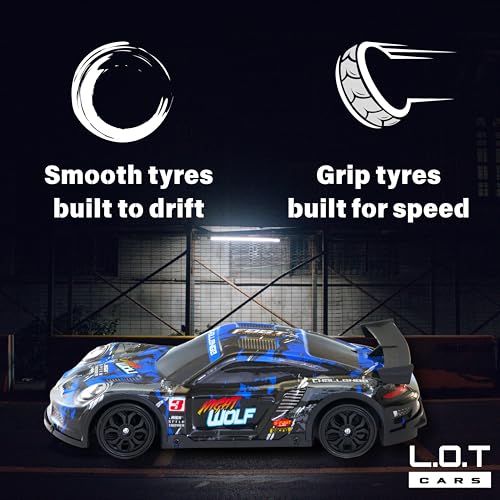 Image of L.O.T TOYS Night Wolf Remote Control Car | 20Kmph, 2.4Ghz | Rc Drift Car, Rc Car, Remote Car, Drift Car Remote Control, Flexible PVC Shell, Long Range Remote with Multi LED Lights (Blue)