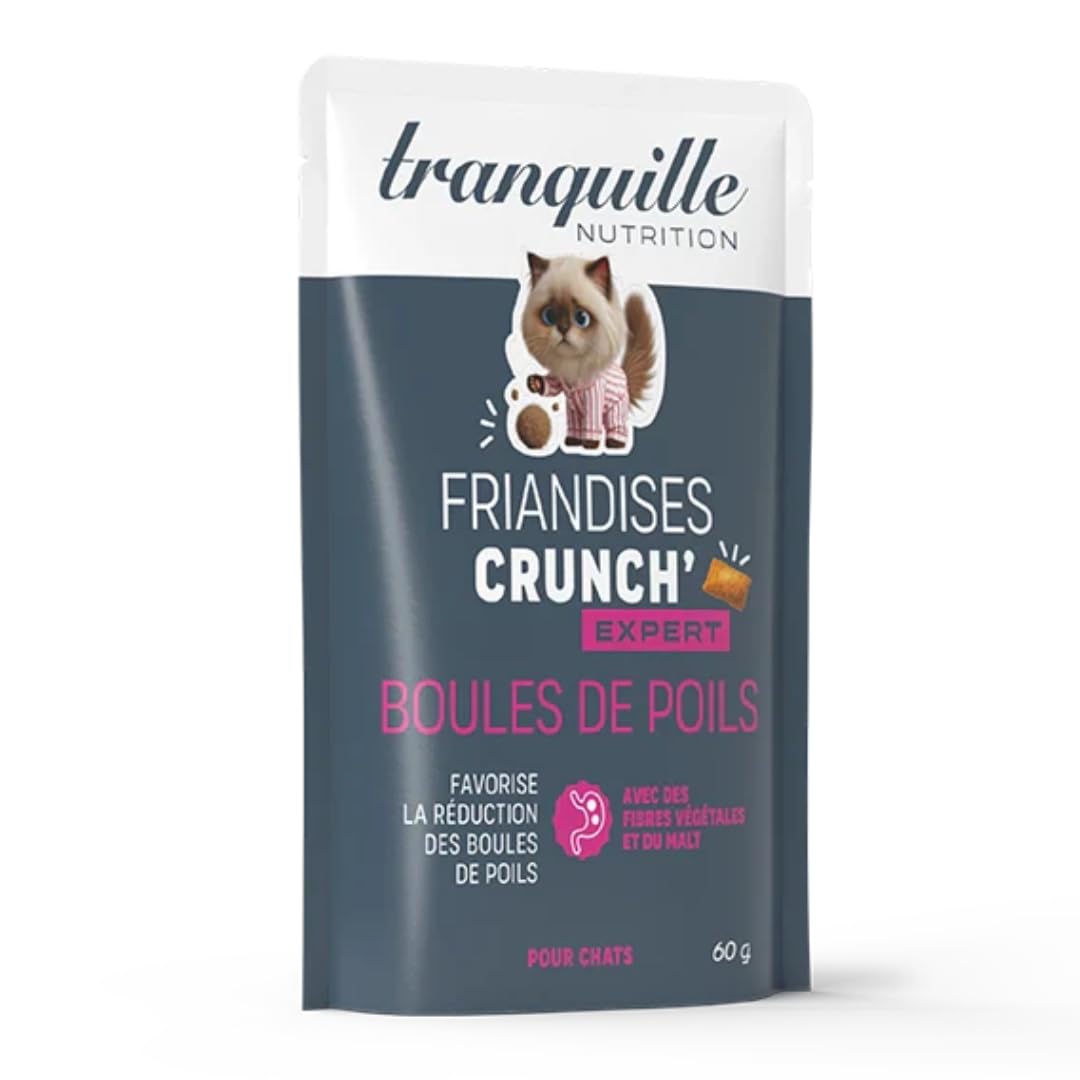 Tranquilo Crunch' Expert Anti Bola de Cerdas para Gato (Lote de 40 x 60 g) | Dulces de Malta y Fibras Vegetales | Croqueta Gato | Snack Preventivo Bienestar | con Pollo y sin Azúcares