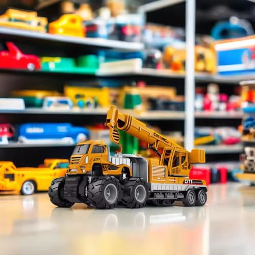 Image of 1:43 Metal Head Construction Crane Truck Toys Alloy Diecast Truck Set Toy, Diecast Miniature Car Model Best Birthday Gift for Kids (Pack of 1),Yellow