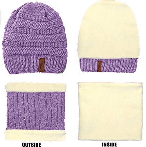 3Pcs Kids Winter Beanie Hat Scarf Gloves Set for 2-6-10-14 Years Old Boys Girls, Knit Thick Warm Fleece Lined Thermal Sets2