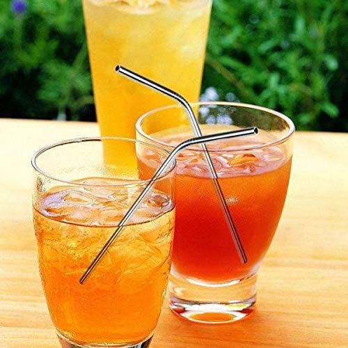 Reusable Metal Drinking Straws 304 Stainless Steel Sturdy Bent Straight Drinks Straw with Cleaning Brush, 4 pcs