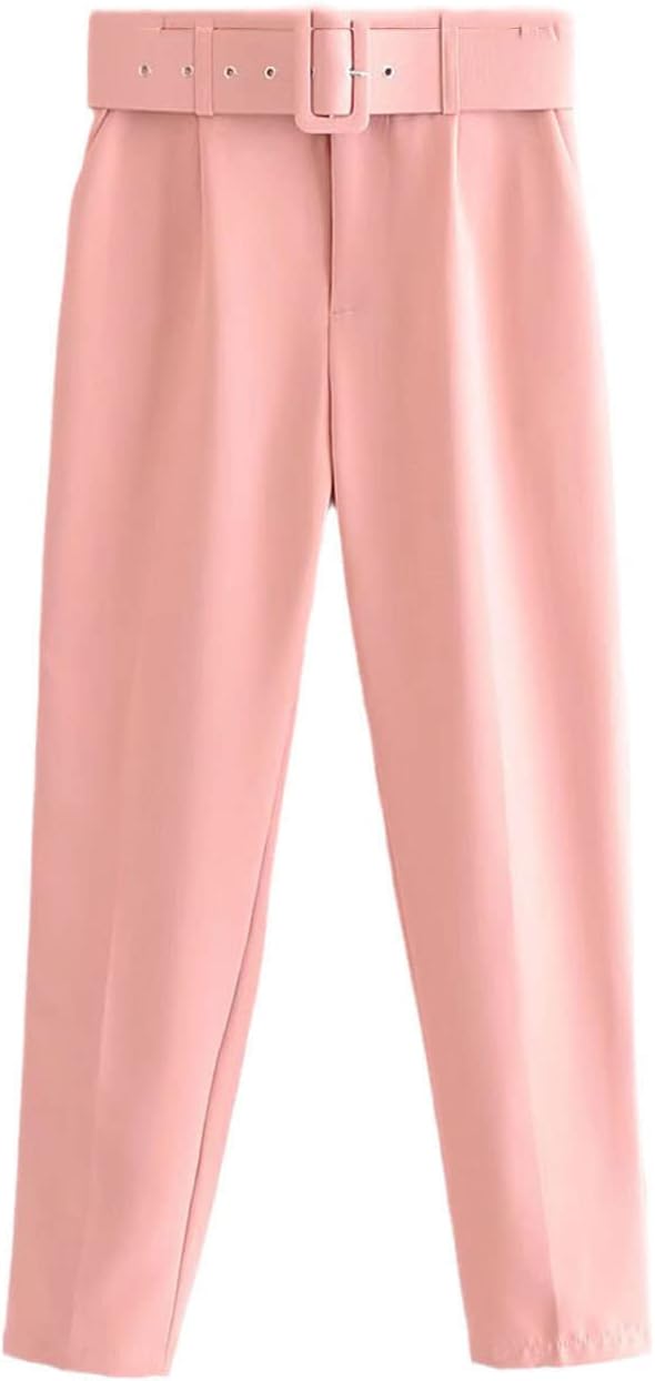 Kelsiop Ladies Fashion Solid Color Ankle Long Pants Business Trousers Office Zipper Fly Pants