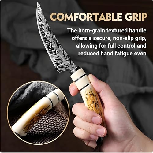 Image of Wizbiz Premium Damascus Style Curved Utility Kitchen Knife | Kitchen Cutting Tool for Meat,Vegetables Compact EDC, Utility Knives for Precision Cutting, Crafting and Gift Use