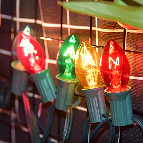 Sunsgne C7 Multicolor Christmas Replacement Bulbs, Clear Multicolor Incandescent Light Bulbs For C7 Outdoor Patio Christmas String Lights, E12 Candelabra Base, 5 Watt, 25 Pack #TOP2