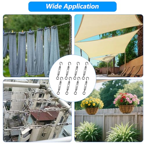 SGYKJ 8 pièces M4 tendeur de câble métallique tendeur de câble en acier inoxydable M4, tendeurs de crochet et d'œillet, tendeur de fil réglable auvent pour tendeur de clôture en fil de jardin – vue 6