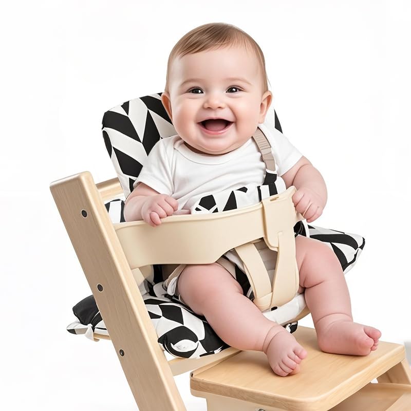 Image of High Chair Cushion for Stokke, Geometric Black and White Cushion Compatible with Tripp Trapp Chair, Machine Washable Cotton