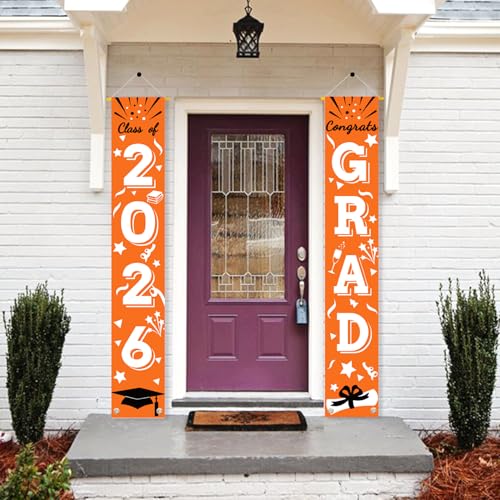 Image of Graduation Porch Banner Class Sign Congrats Grad Hanging Flags High School College University Party Decoration For Front Door Outdoor Orange
