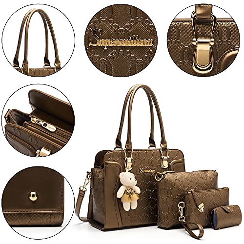 Sac à main pour femme design raffiné bronze grand modèle 4 pièces - 5