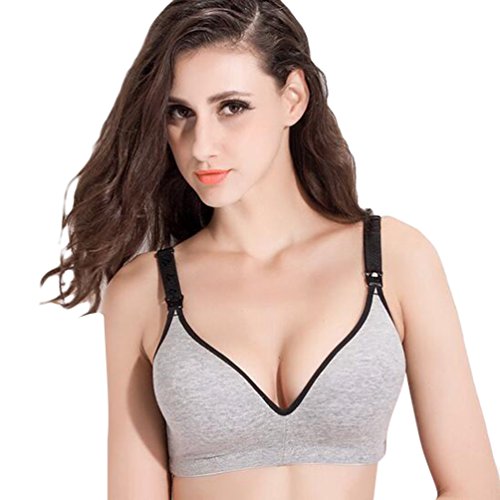 YuanDian Mujer Cómodo Lactancia Sin Costuras Sostenes Embarazo Premamá Sin Aros Push Up Sujetador Brasier De Maternidad Sin Relleno Gris Negro 90C