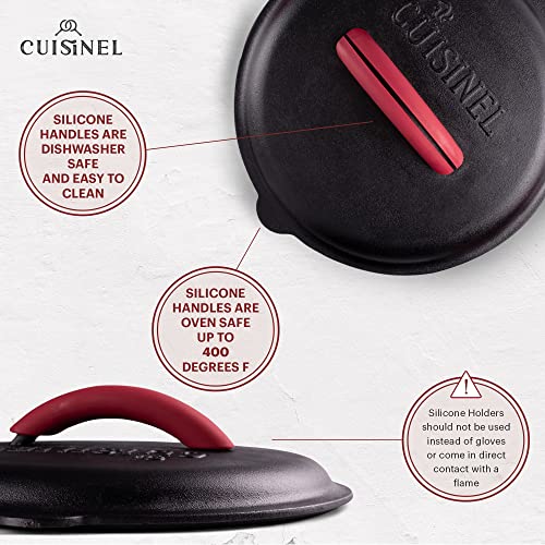 Cast Iron Lid - Fits 10-Inch" Lodge Skillet Frying Pans Or Braiser + Silicone Handle Holder + Care Guide - 25.4-Cm Pre-Seasoned Universal Replacement Cover - Indoor/Outdoor, Oven, Open Fire, Bbq Safe #TOP5