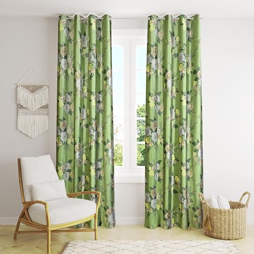 Image of Homefab India Eyelet Polyester Floral Long Door Curtain - 9 ft, Green - 1 Piece