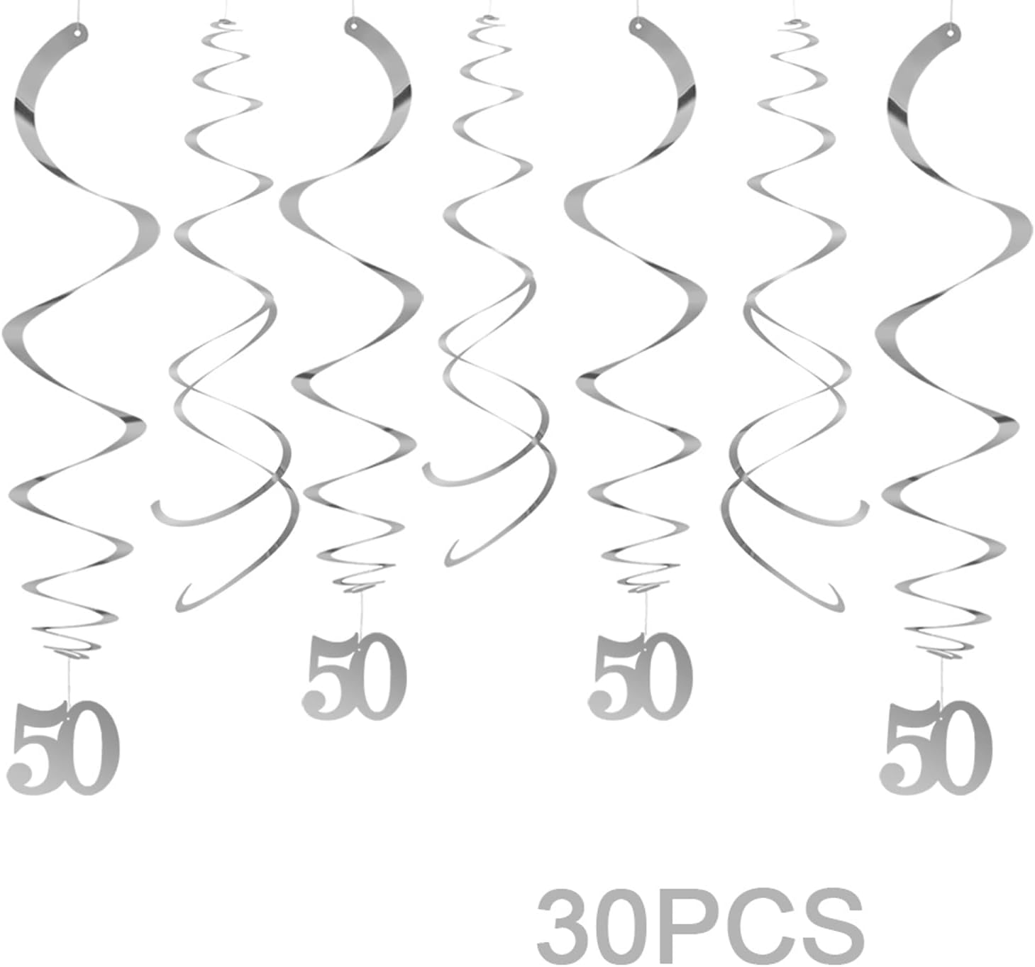 Party Swirl Decorations, Silver 50th Birthday Swirl Decoration, 50th Anniversary Ceiling Hanging Party Swirl Decoration, Pack of 30 image 2