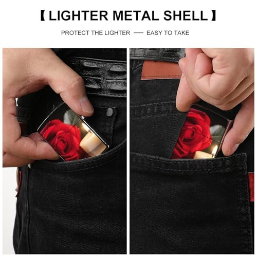 Étui à briquet Candlev rose rouge avec coque métal durable - 4