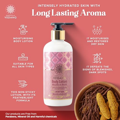Image of Body Lotion (Manjishta & Haridra) for Moisturised & Rejuvenated Skin | Ayurvedic Blend with Natural Ingredients for Deep Hydration & Healthy, Smooth Skin - 300ml (Pack of 1)