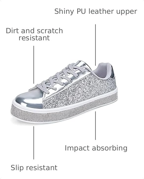 Image of UUBARIS Women's Glitter Tennis Sneakers Neon Dressy Sparkly Sneakers Rhinestone Bling Wedding Bridal Shoes Shiny Sequin Shoes