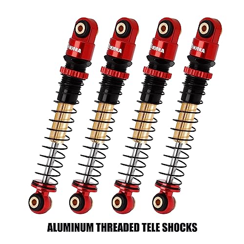 Injora Rc Shocks 43Mm Aluminum Threaded Tele Shocks For Scx24 Axi90081 Deadbolt 1/24 Crawler Car,4Pcs（Red） #TOP1