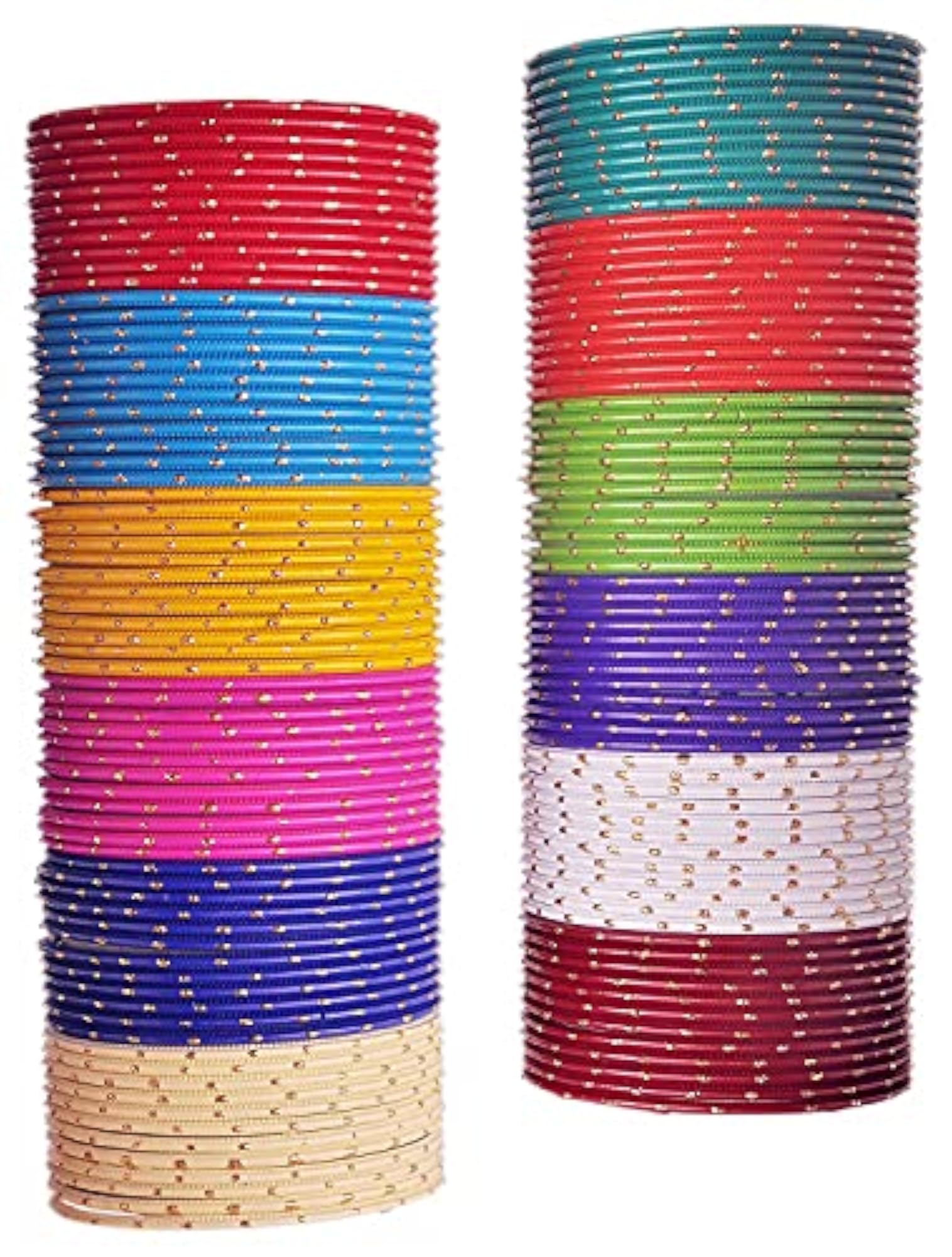 Stylish MultiColour Metal Bangles Set with Golden Polka Dots