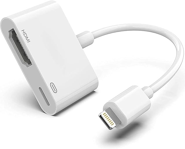 Lightning Digital AV Adapter Apple MFi Certified Lightning to HDMI Adapter HDMI Cable Connector 1080P Sync Screen to TV/HDTV/Monitor/Projector Compatible with iPhone iPad - Need Charging Power - White
