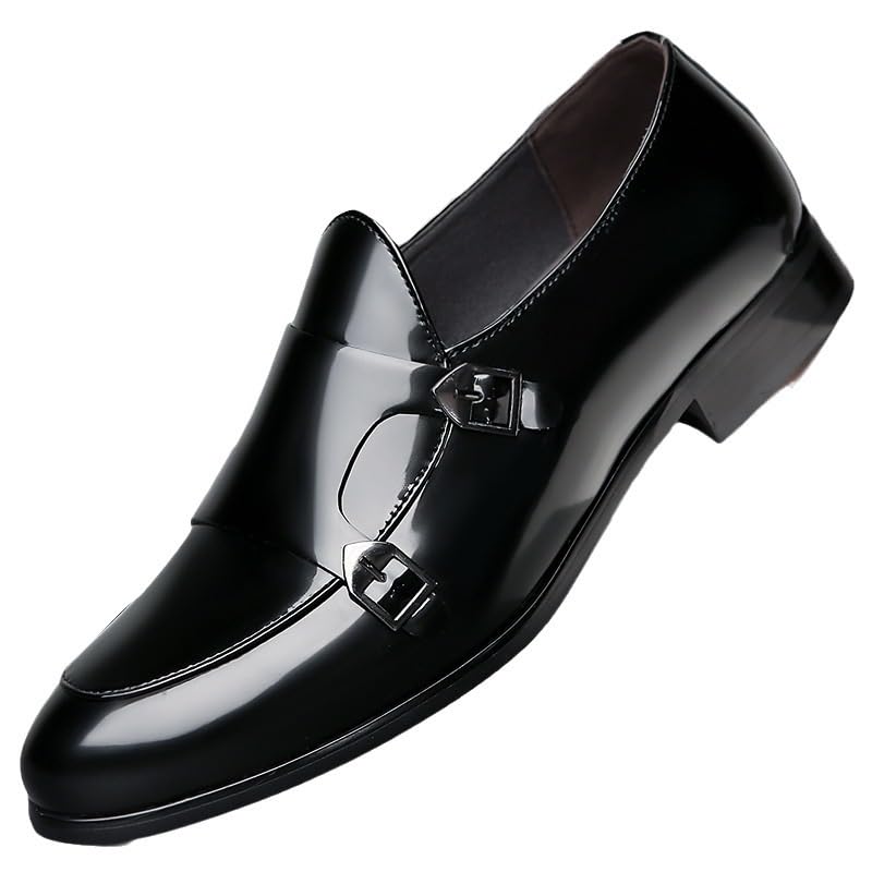 New Men Dress Elevator Shoes Black Genuine Leather Business Casual Shoes Slip On Pointed Toe Monk Shoes Elegant Men Suit Shoes Men Office Shoes