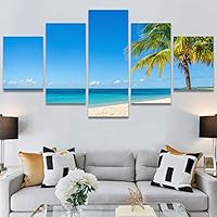 SIGNWIN 5 Panel Canvas Wall Art Modern Art Beach Coastal Multicolor Photography Relax/Calm Tropical for Home Decorations Ready to Hang - 60