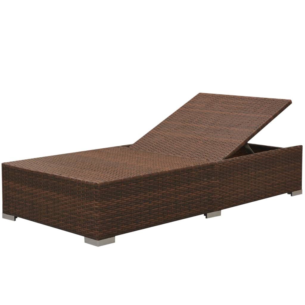 Set Divani da Giardino 3 pz in PE Rattan con Lettino Marrone | Arredo modulare con sdraio reclinabile e cuscini imbottiti per relax in patio, terrazzo o giardino esterno.