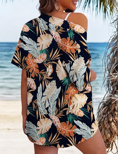 REDHOTYPE Women's 2 Piece Outfits Kimono Style Tropical Print Cover Ups Half Sleeve Blouse Shorts Set Summer Beachwear （S-XL）4