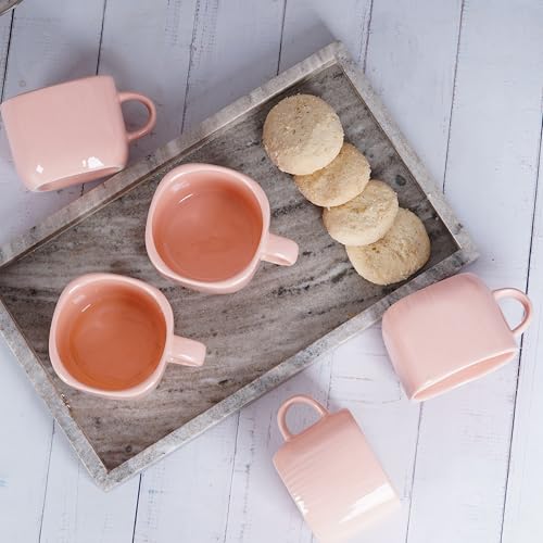 Image of Dandy Lines Zen Coffee Mugs in Peach, 199 ml, Ceramic, Pack of 6, Microwave & Dishwasher Safe, Great for Home Use & Gifting