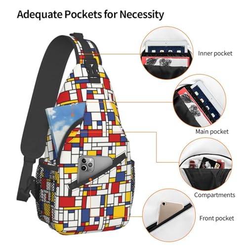 Mondrian Red Yellow Blue Sling Backpack Chest Bag Crossbody Shoulder Bag Gym Cycling Travel Hiking Daypack For Men Women4